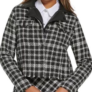 Karl Lagerfeld Black and White Tweed Plaid Button Front Jacket S